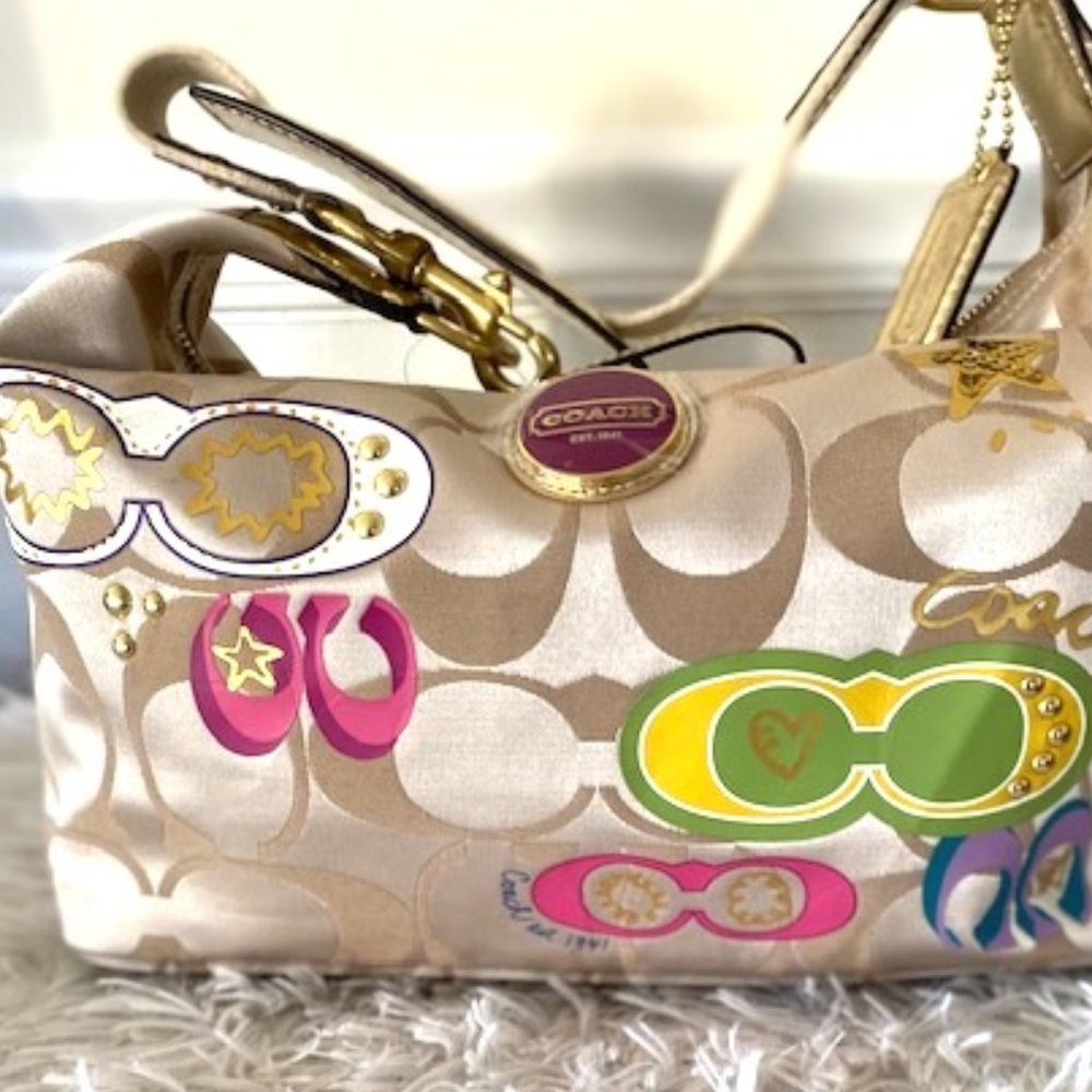 Coach Op Art Canvas Beige Hobo Bag